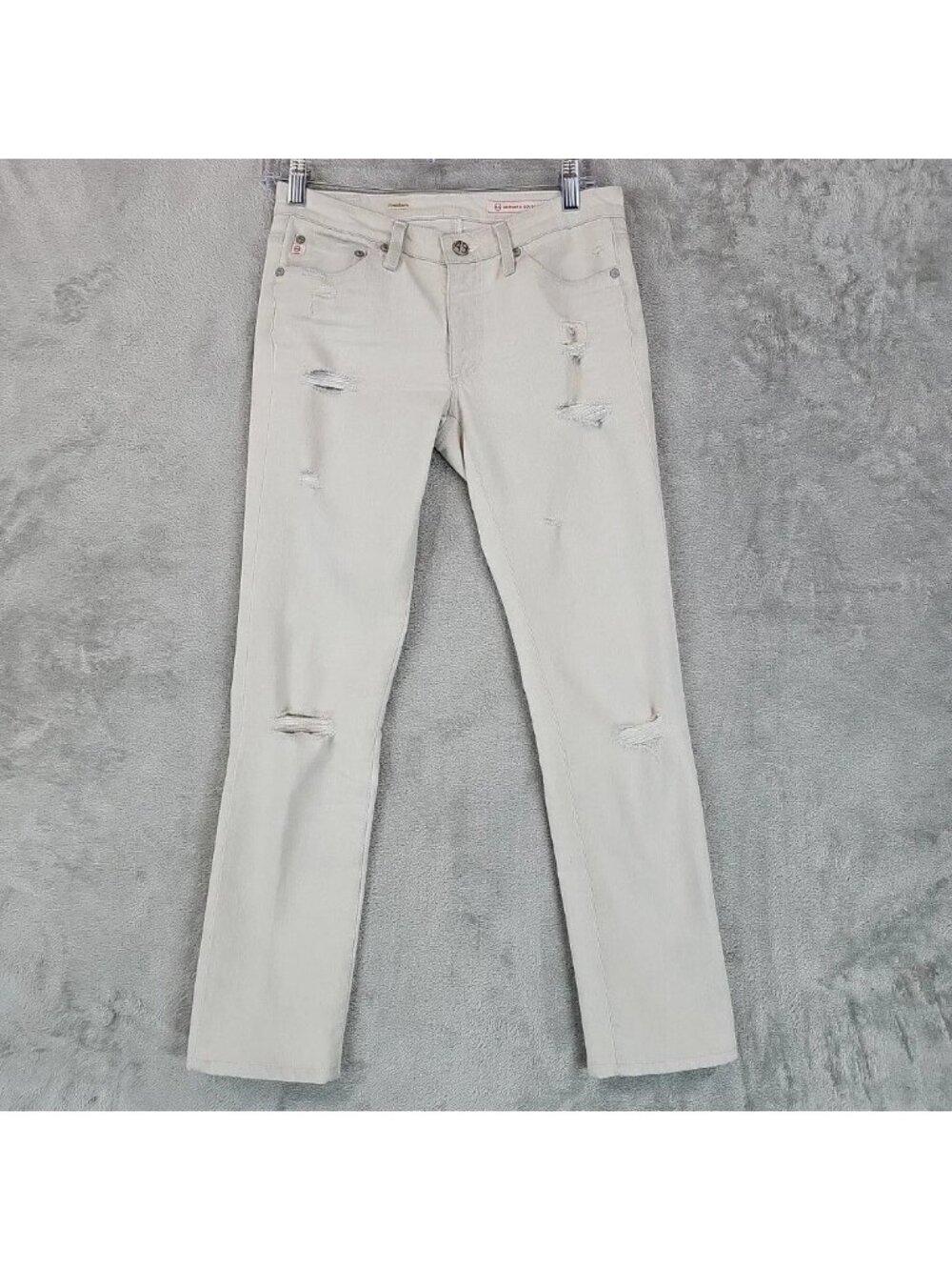 AG Adriano Goldschmied Premiere Straight Jeans Womens 26R Beige Distressed